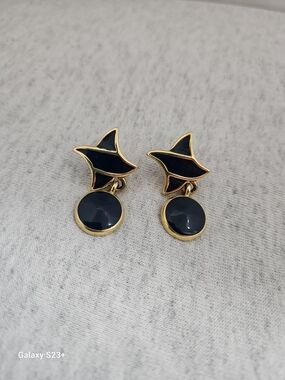 Napier Gold-Tone Navy Enamel Star Drop Earrings